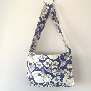 Handmade Floral Purple & White Cotton Sz L Messenger Bag School Shopping Cottage